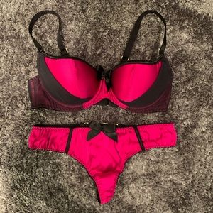 Bordelle silk underwire push up bra thong set